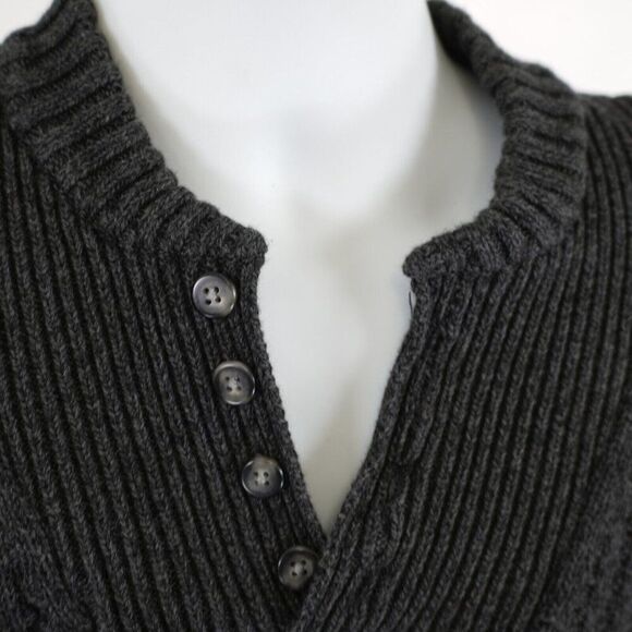Eddie Bauer Large Gray Cotton Cable Knit Sweater Button 1/4 Zip Pullover - Picture 2 of 12